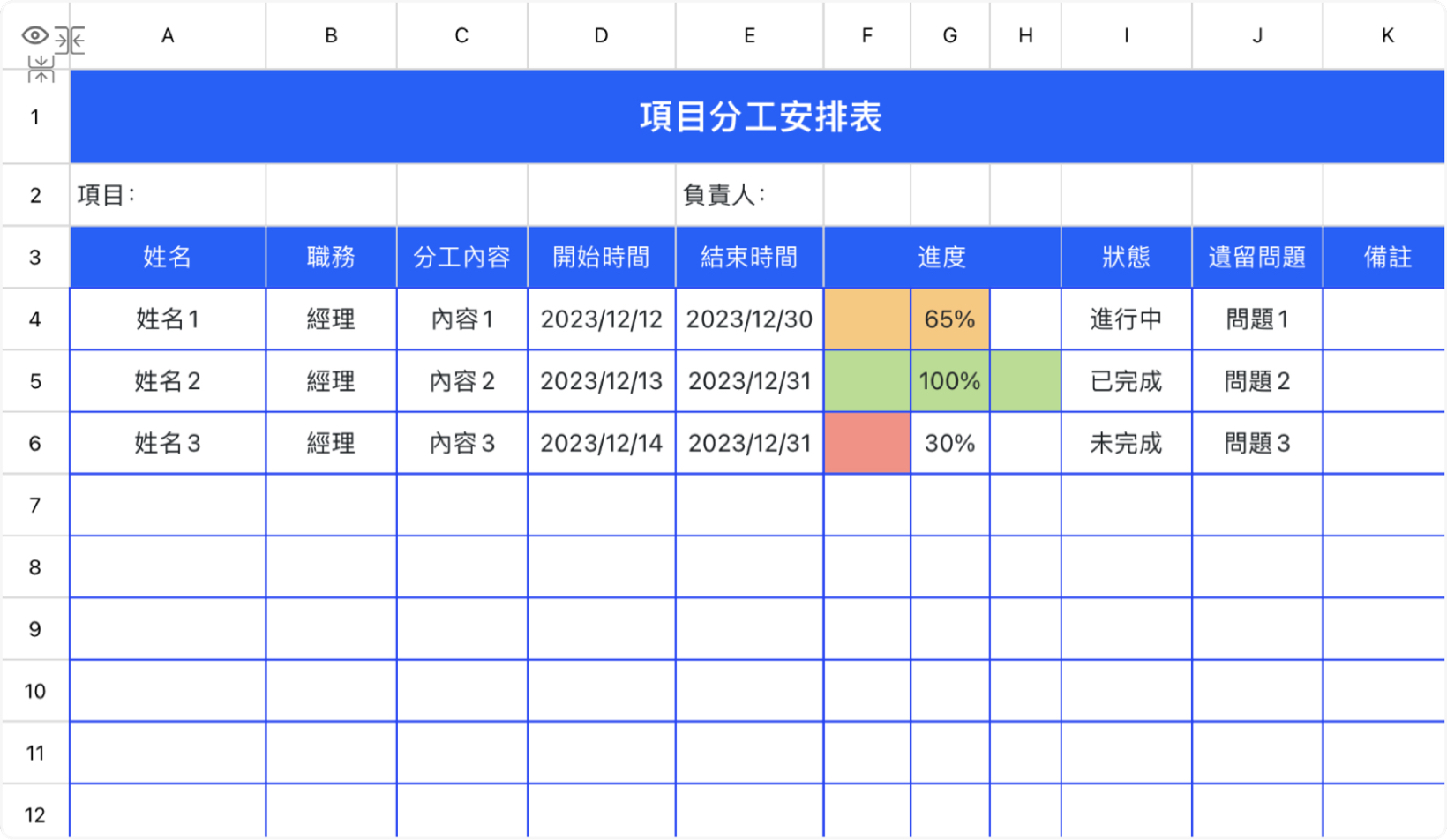 項目分工安排表 1